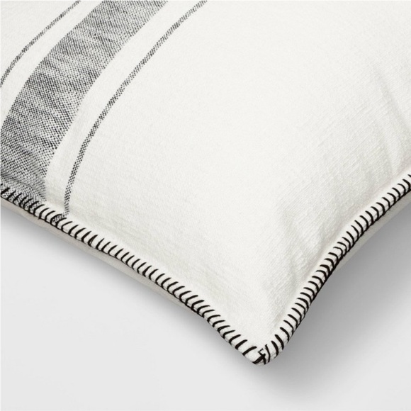 X2 Threshold - Oversized Placed Striped Square Throw Pillow Cream Black set of 2 - Picture 3 of 3